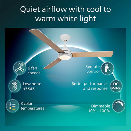 Stropní ventilátor s LED světlem 132cm, dálkové ovládání, laditelná bílá