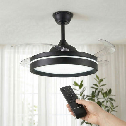 Stropní ventilátor s LED světlem, dálkové ovládání, 4 zatahovací lopatky