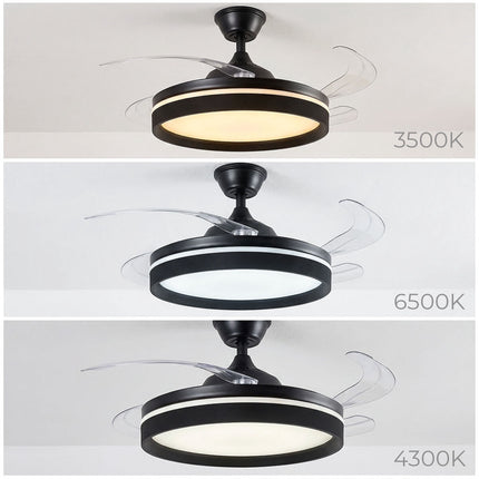Stropní ventilátor s LED světlem, dálkové ovládání, 4 zatahovací lopatky