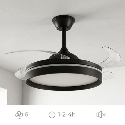 Stropní ventilátor s LED světlem, dálkové ovládání, 4 zatahovací lopatky