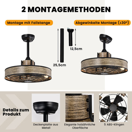 Stropní ventilátor se světlem, 50 cm, dálkové ovládání a 4H časovač