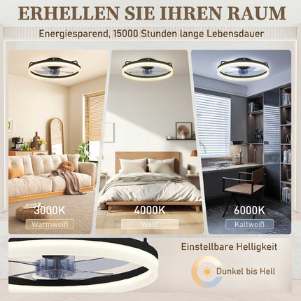 Stropní ventilátor se světlem, dálkové ovládání, 50cm, 3 barvy světla, 6 rychlostí