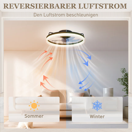 Stropní ventilátor se světlem, dálkové ovládání, 50cm, 3 barvy světla, 6 rychlostí