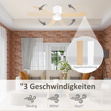 Stropní ventilátor se světlem a dálkovým ovládáním, 3 rychlosti, tichý a stmívatelný