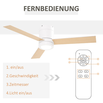 Stropní ventilátor se světlem a dálkovým ovládáním, 3 rychlosti, tichý a stmívatelný