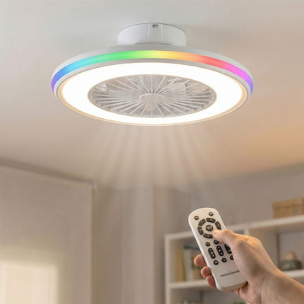 Stropní ventilátor s RGB LED světlem, dálkové ovládání, skryté lopatky