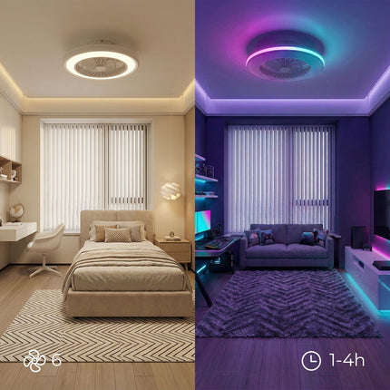 Stropní ventilátor s RGB LED světlem, dálkové ovládání, skryté lopatky