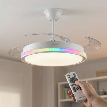 Stropní ventilátor s RGB LED, dálkové ovládání, zatahovací lopatky