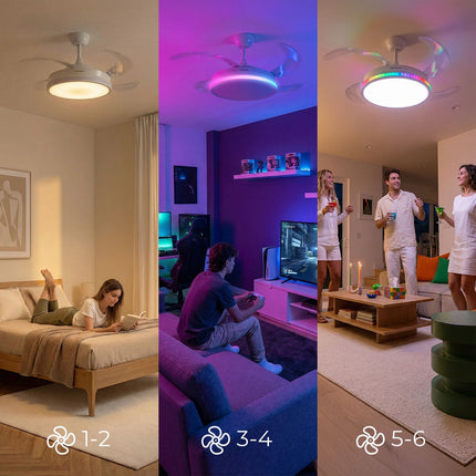 Stropní ventilátor s RGB LED, dálkové ovládání, zatahovací lopatky