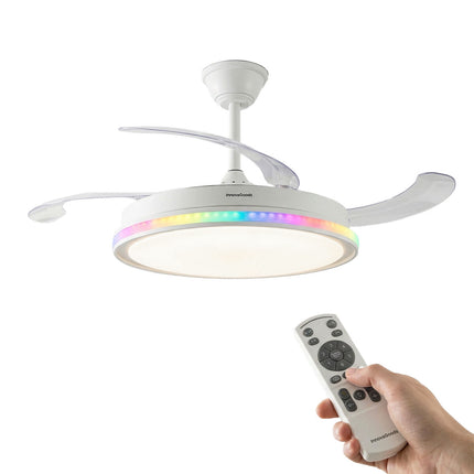 Stropní ventilátor s RGB LED, dálkové ovládání, zatahovací lopatky
