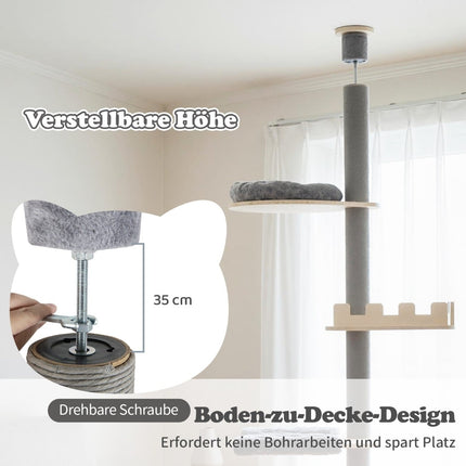 Kočičí strom až ke stropu, nastavitelný 236-271 cm, šedá