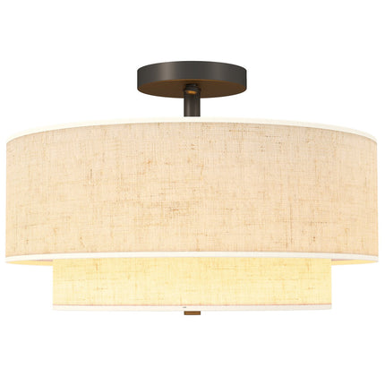 Ceiling Light with Double Linen Shades, Cream White