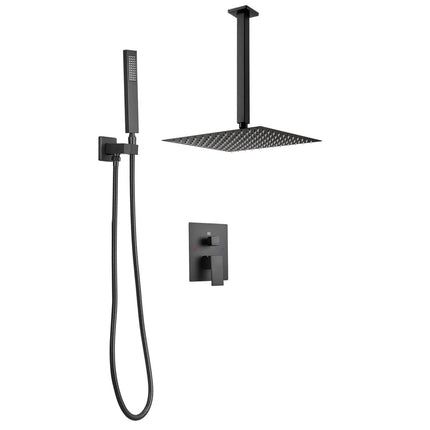 Ceiling Mount Shower Faucet Set – 10-In Square, Handheld, Matte Black