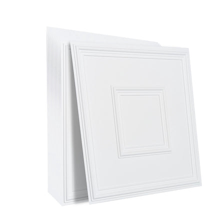 Ceiling Tiles, 24x24 In, PVC Geometric, White 12-Pack