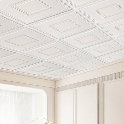 Ceiling Tiles, 24x24 In, PVC Geometric, White 12-Pack