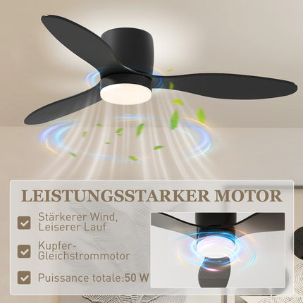 Ceiling fan with light, remote control & timer - 115 cm, 6 speeds