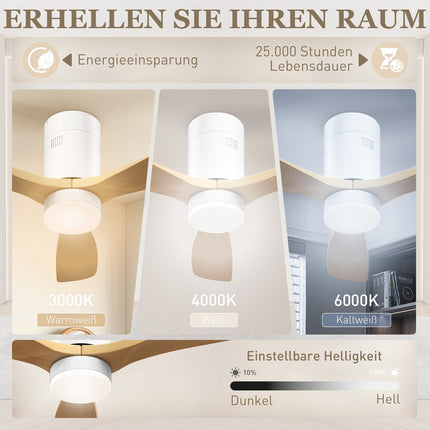 Stropní ventilátor s LED světlem a dálkovým ovládáním, 117 cm, reverzní chod