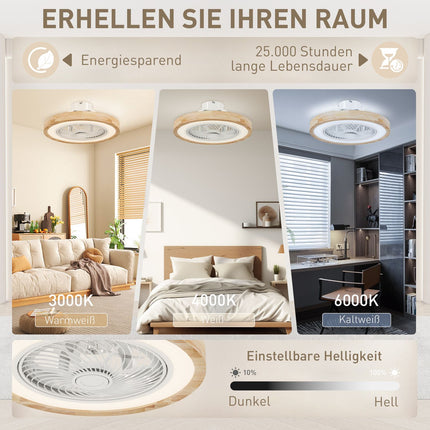 Stropní ventilátor se světlem a dálkovým ovládáním, stmívatelná LED, RGB, 6 rychlostí