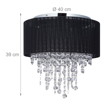 Stropní lampa organza s křišťály, černá