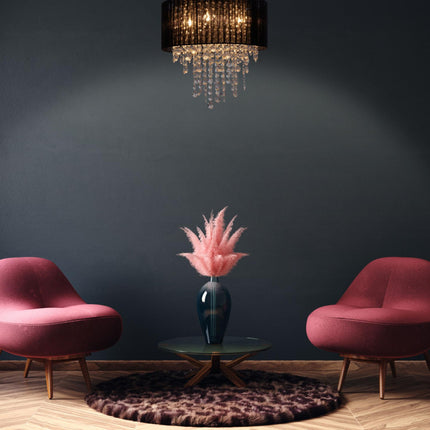 Stropní lampa organza s křišťály, černá