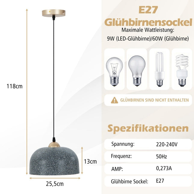 Stropní svítidlo s nastavitelným závěsným kabelem a paticí E27, závěsná lampa, šedá