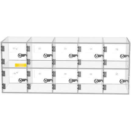 Cell Phone Storage Locker, 10-Slot Clear Acrylic, Locking