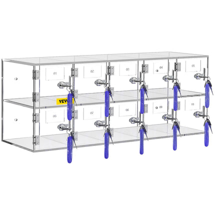 Cell Phone Storage Locker, 10-Slot Clear Acrylic, Locking
