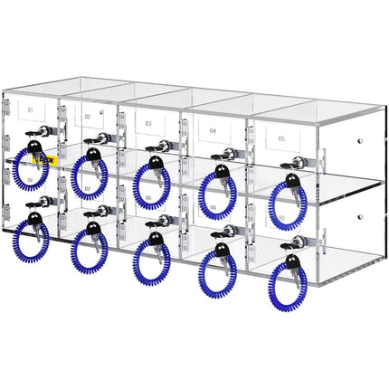 Cell Phone Storage Locker, 10-Slot Clear Acrylic, Locking