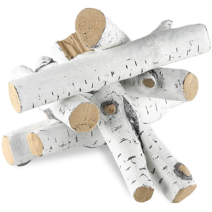 Ceramic Gas Fireplace Logs, 6-Piece Birch, Heat-Resistant