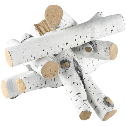 Ceramic Gas Fireplace Logs, 6-Piece Birch, Heat-Resistant