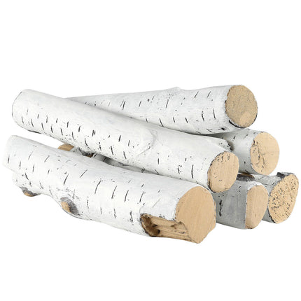Ceramic Gas Fireplace Logs, 6-Piece Birch, Heat-Resistant
