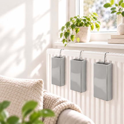 Ceramic Radiator Humidifier Set of 6 with Hooks, 400 ml, Light Grey