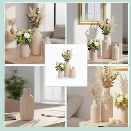Ceramic Vase Set, 3 Sizes, Ribbed Texture