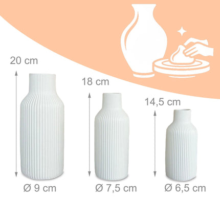Ceramic Vase Set, 3 Sizes – Textured, Minimalist Design