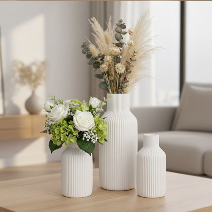 Ceramic Vase Set, 3 Sizes – Textured, Minimalist Design