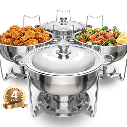 Chafing Dish Set, 4-Pack 5 Qt Stainless Steel, Lids