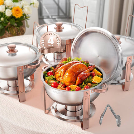 Chafing Dish Set, 4-Pack 5 Qt, Stainless Steel, Rose Gold