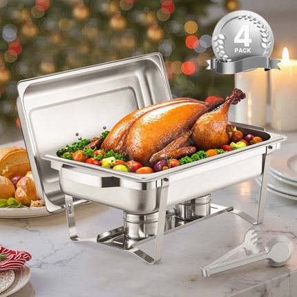 Chafing Dish Set, 4 Pack 8 Qt Stainless Steel Full-Size Pans