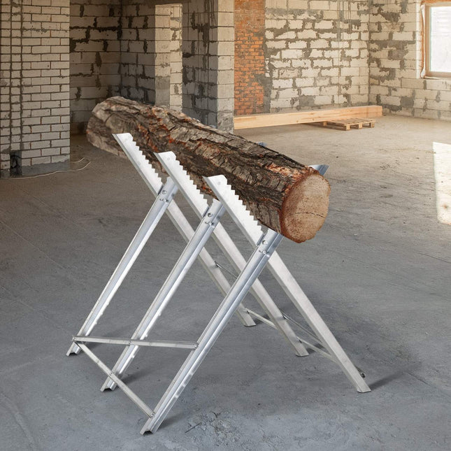 Skládací kovová koza na řezání palivového dříví, stříbrná – 83x83x79 cm