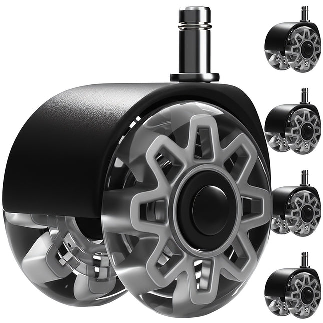 Chair Caster Wheels, 2.5" PU, Set of 5, Quiet, Non-Scratch