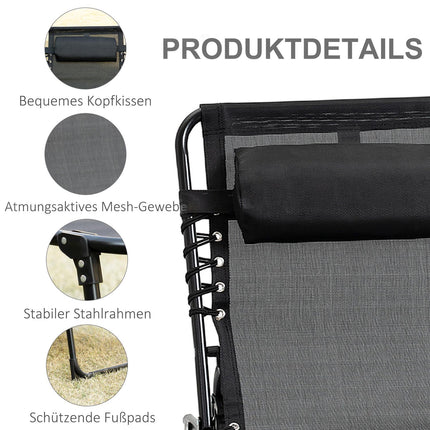 Adjustable chaise longue - folding sun lounger, black