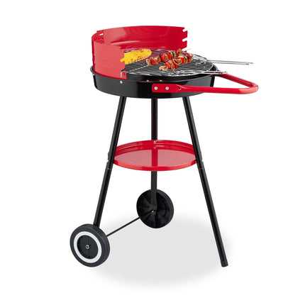 Gril na dřevěné uhlí s kolečky a větrnou zástěnou, Ø 42 cm