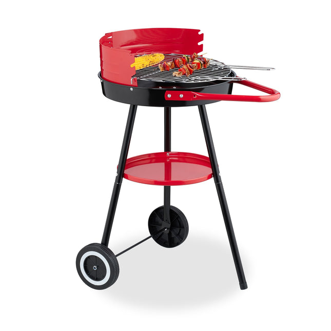 Gril na dřevěné uhlí s kolečky a větrnou zástěnou, Ø 42 cm
