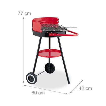 Gril na dřevěné uhlí s kolečky a větrnou zástěnou, Ø 42 cm