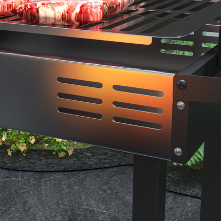 Folding stainless steel charcoal grill with rotisserie kit
