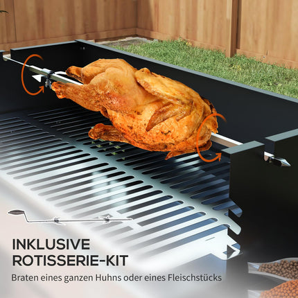 Folding stainless steel charcoal grill with rotisserie kit
