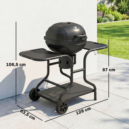 Kulatý gril na dřevěné uhlí, 54 cm, s bočními stolky
