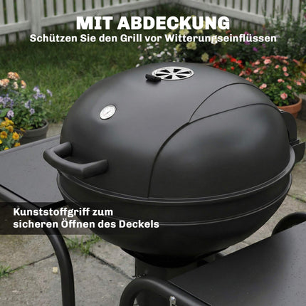 Kulatý gril na dřevěné uhlí, 54 cm, s bočními stolky