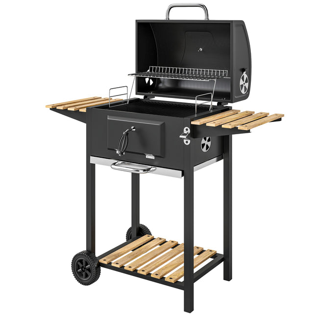 Stainless Steel Charcoal Grill Cart with Thermometer & Shelves