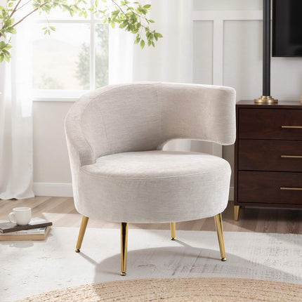Chenille Lounge Chair with Gold Legs, Cream White